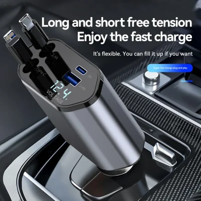 4 in 1 Car Charger Retractable Car Cigarette Lighter Adapter